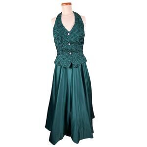 Nightway Collections Gown Women Green Backless Halter Vest A-Line Skirt